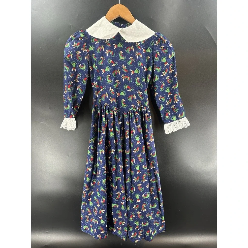 Vintage Handmade Girls Christmas Angel Dress Peter Pan Collar Lace Trim Size 8